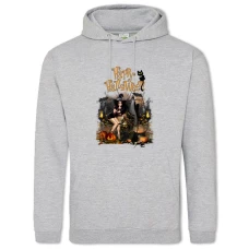 Hoodie with Print Halloween Witch Bats Ghost And Pumpkin - 2XL grey