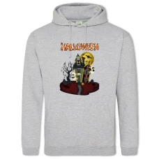 Hoodie with Print Halloween Moon Bats Coffin Haunted House And Pumpkin - 2XL grey