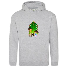 Hoodie with Print Happy New Year Tree Girl And Boy - 2XL grey
