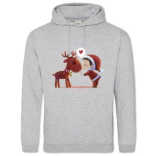 Hoodie with Print Happy New Year Deer Santa Claus With A Boy - 2XL grey