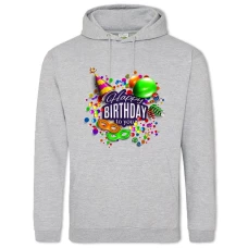 Hoodie with Print Happy Birthday To You Cap Balls Confetti - 2XL grey