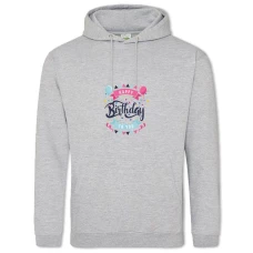 Hoodie with Print Happy Birthday To You Balls Ribbon Confetti - 2XL grey