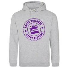 Hoodie with Print Birth Day Cake With Purple Print - 2XL grey