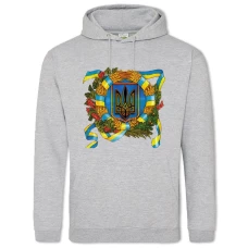 Hoodie with Print Day Of The Defender Of Ukraine Ribbon Emblem Viburnum - 2XL grey
