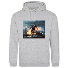 Hoodie with Print Soldier With A Rifle Helicopter Tanks - 2XL grey
