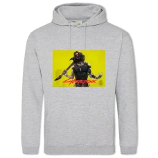 Hoodie with Print Cyberpunk 2077 Hero Of The Game With A Guitar In The Glasses - 2XL grey