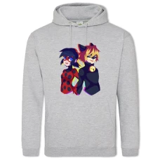 Hoodie with Print Miraculous Ladybug And Cat Noir Art - 2XL grey