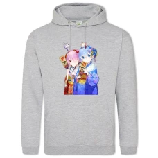 Hoodie with Print Re Zero Rem And Ram Girls Print - 2XL grey