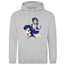 Hoodie with Print Sailor Moon Girl With Cat - 2XL grey
