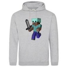 Hoodie with Print Minecraft Steve With Sword - 2XL grey