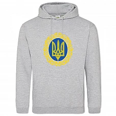 Hoodie with Print Patriotic Print Ornament Coat of arms of Ukraine - 2XL grey