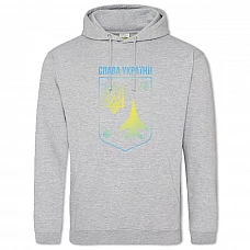 Hoodie with Print Coat of arms of Ukraine Ghost of Kyiv Glory to Ukraine - 2XL grey