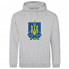 Hoodie with Print Coat of arms of Ukraine Ghost of Kyiv Hero - 2XL grey