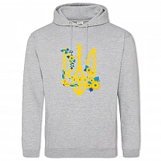 Hoodie with Print Coat of arms of Ukraine with flowers - 2XL grey