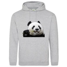Hoodie with Print Panda Eats Bamboo - 2XL grey