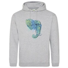 Hoodie with Print Blue And Green Head Of Elephant - 2XL grey