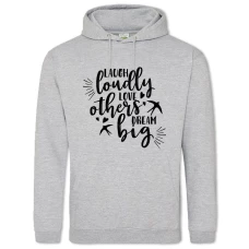 Hoodie with Print Laugh, Love, Dream - 2XL grey