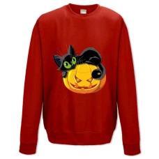 Sweatshort with Print Halloween Pumpkin And Cat - XS  red