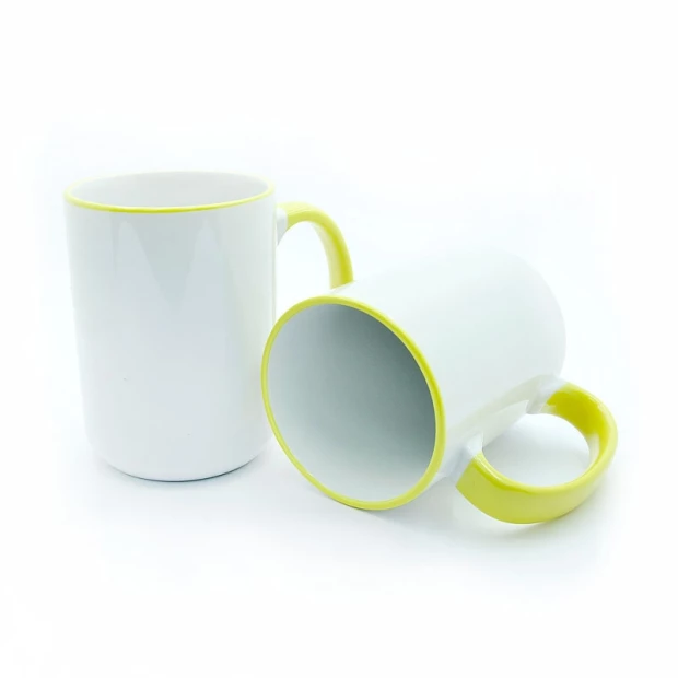 BIG cups with yellow handle and rim