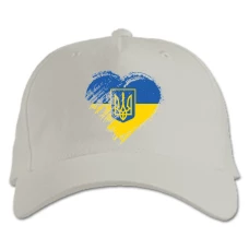 Бейсболка с принтом Сердце Украины и Герб - белая