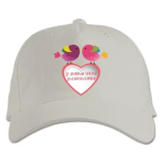 Baseball cap with Print Valentine Day Bird And Heart - white