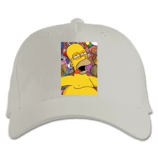 Baseball cap with Print The Simpsons Homer With Food - white