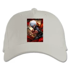 Baseball cap with Print Tokyo Ghoul Ken Kaneki Print - white