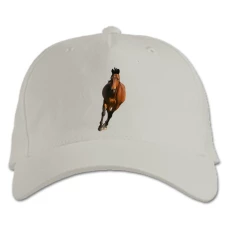 Baseball cap with Print Red Horse Runs - white