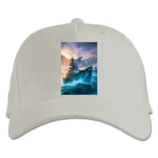 Baseball cap with Print World Of Warships Theme Boat Print - white