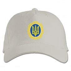 Бейсболка с принтом Патриотический Принт Орнамент Герб Украины - белая