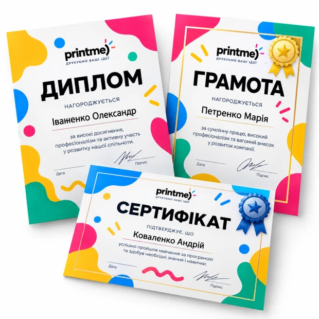 Офсетний друк дипломів, грамот, сертифікатів A4 210х297 мм 1000 шт