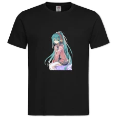 THatsune Miku Smiling -shirt with Print Hatsune Miku Smiling - 2XL black